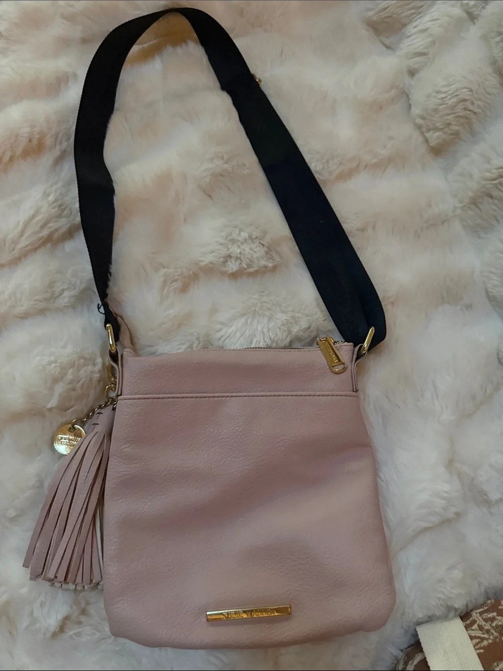 Steve Madden Blush Pink Leather Crossbody with Black Strap